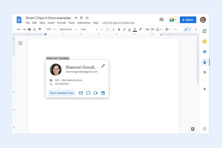 How to use smart chips in Google Docs and Sheets